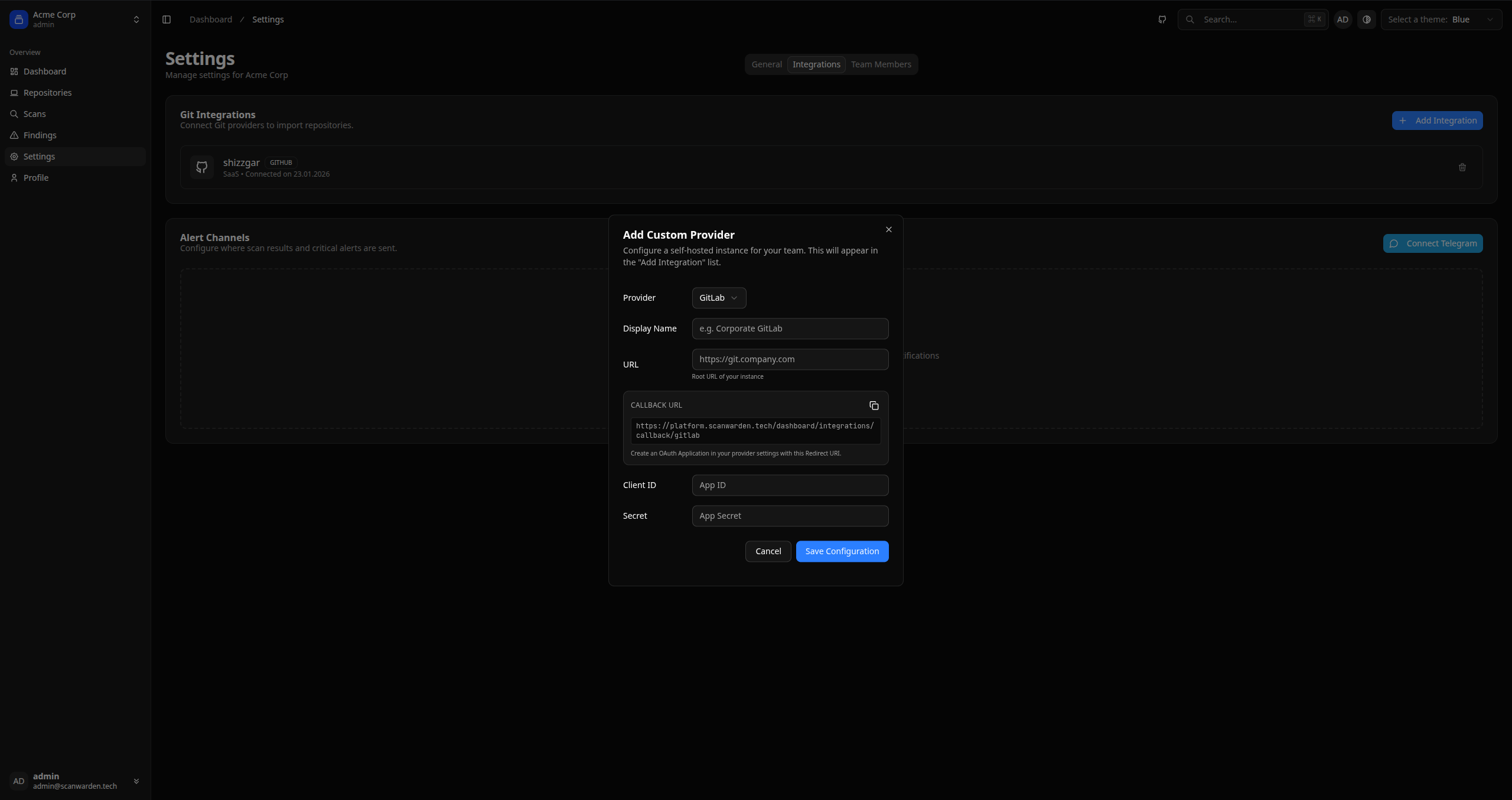 Screenshot: Add your own provider Modal