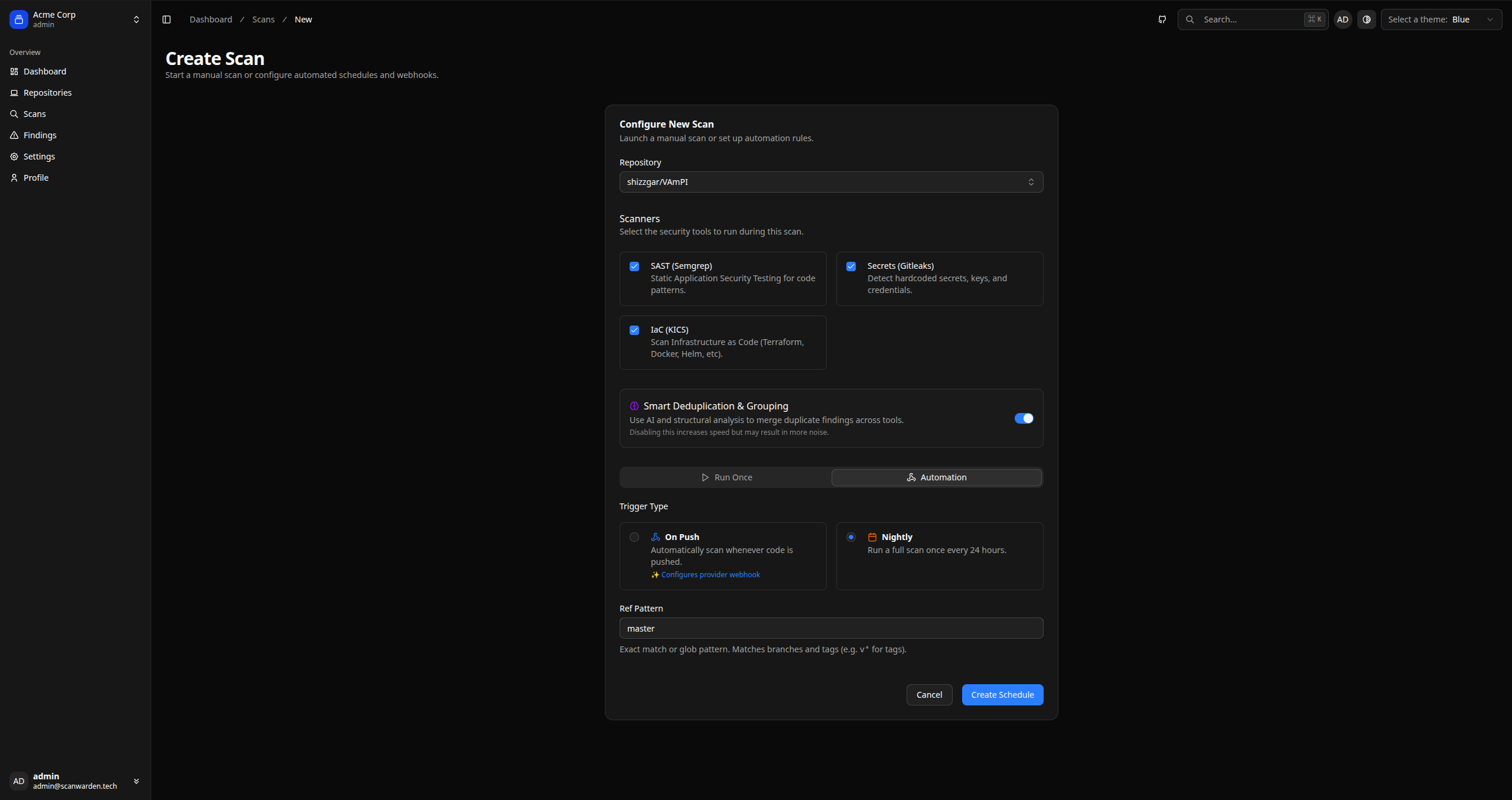 Screenshot: New Scan Form